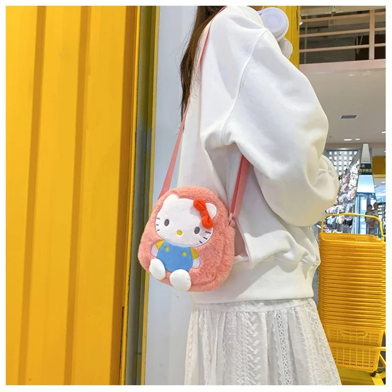 Sanrio Hello Kitty Plush Messenger Bag Cute Cartoon Children Kuromi Cinnamoroll Travel Fashion Portable Coin Purse Holiday Gifts