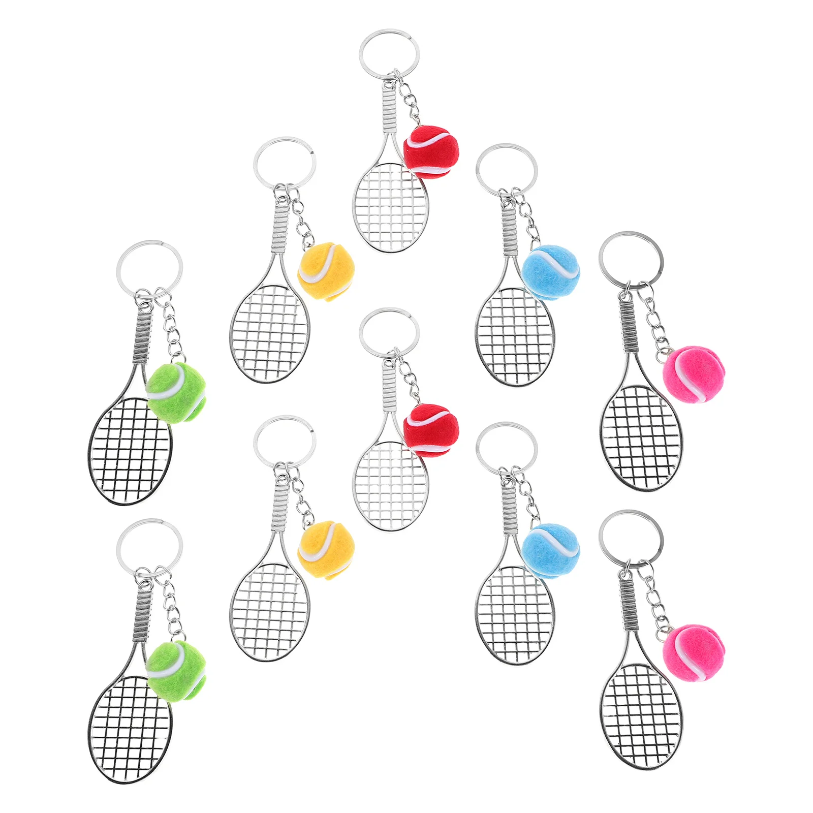 

10Pcs Tennis Racket Keychain Mini Ball Set Sports Party Favors Backpack Charms Tennis Bag Pendant School
