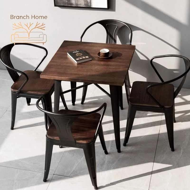//Dining Set Wooden Metal Cafe Restaurant Tables Chairs Adjustable Home Furniture For Dining Apartment Or School Use