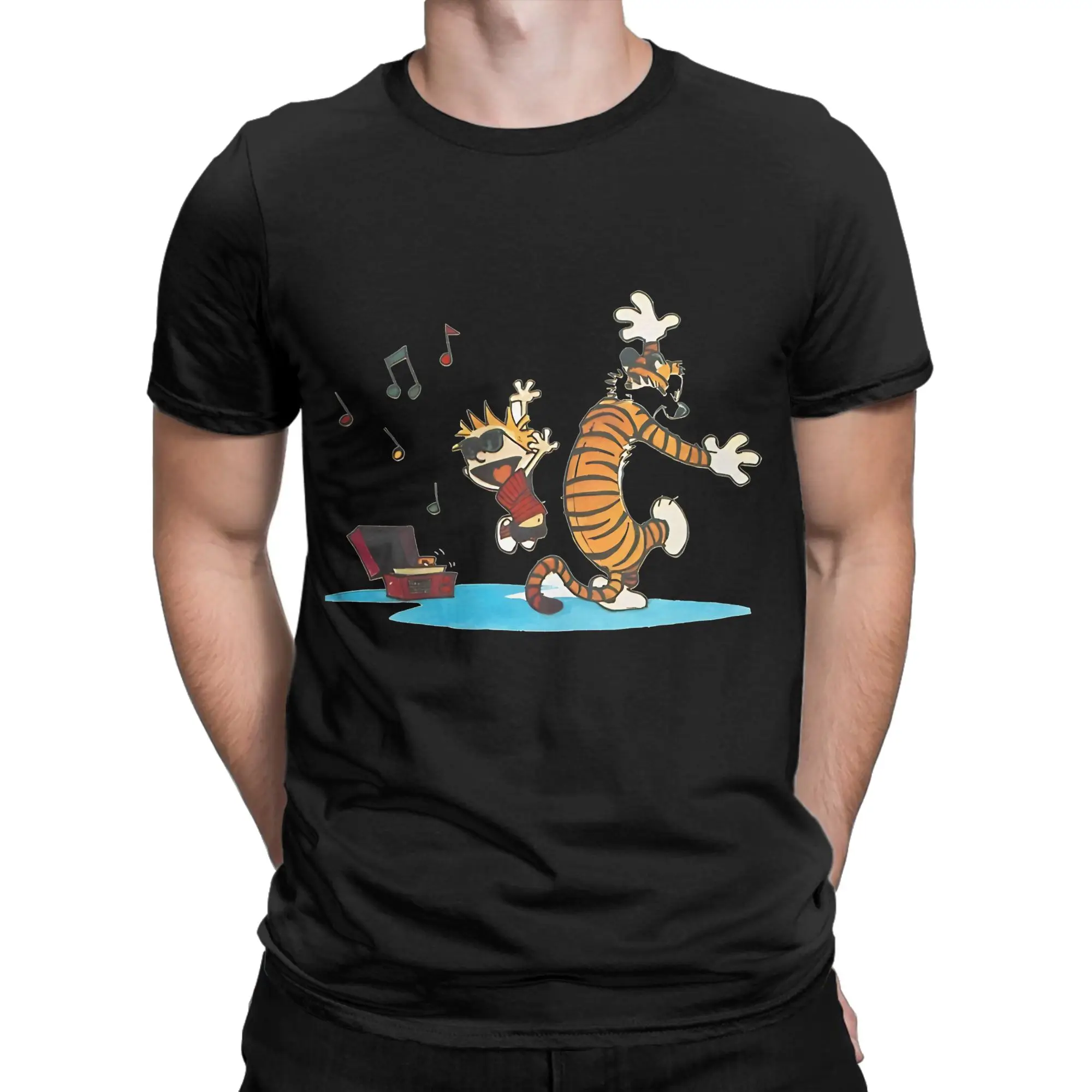 ccalvin hobbes music dance Classic Graphic Funny 100% Cotton T-Shirt cCalvin and Hobbes Tops Tees For Men