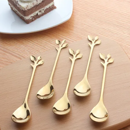 Hot Stainless Steel Spoon Creative Branch Leaves Spoon Coffee Stirring Spoon Christmas Gift Kitchen Tableware Accessories