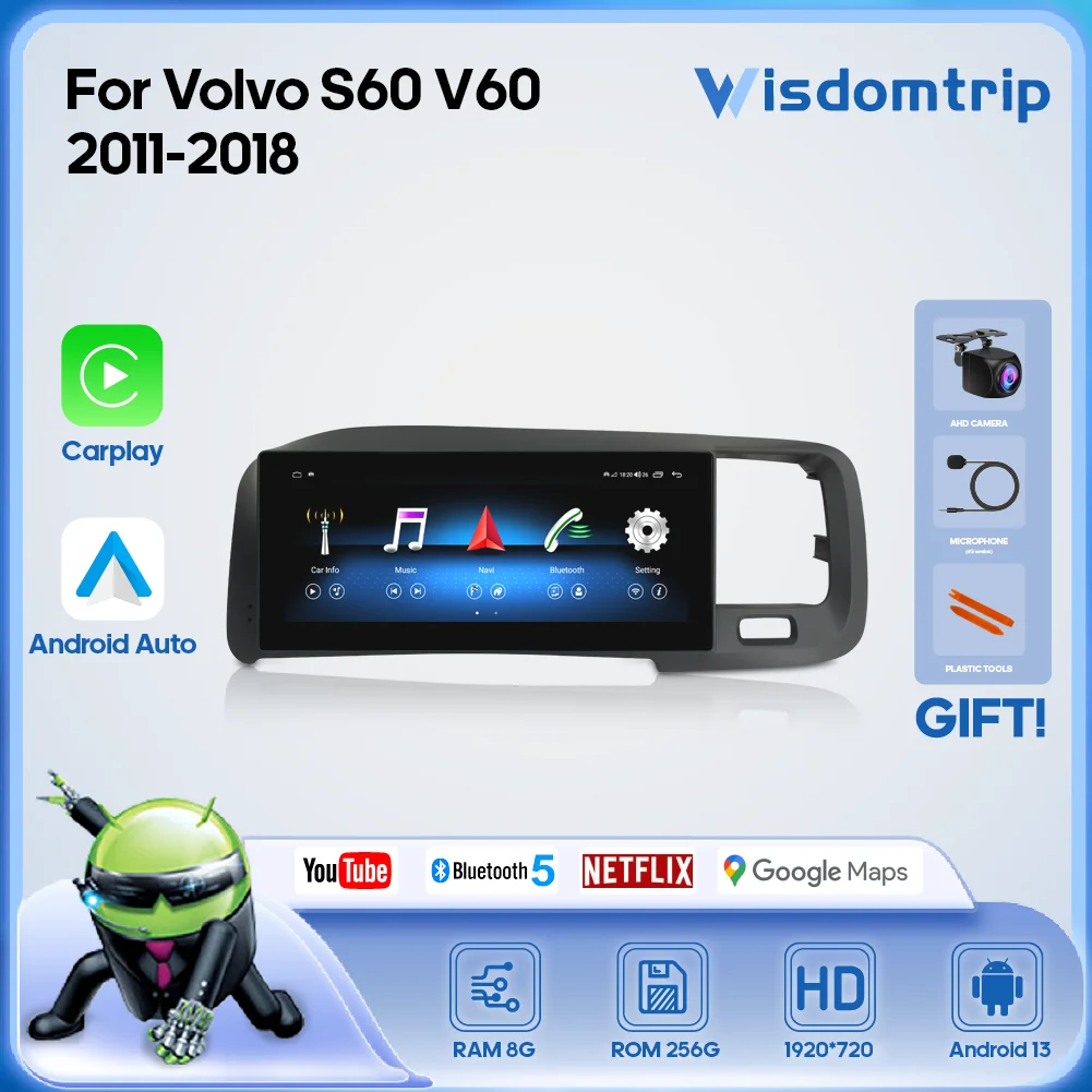 8.8inch For Volvo S60 V60 2011-2018 Car Multimedia Video Player GPS Navigation Radio 4G WiFi Carplay+Android AUTO Android 13