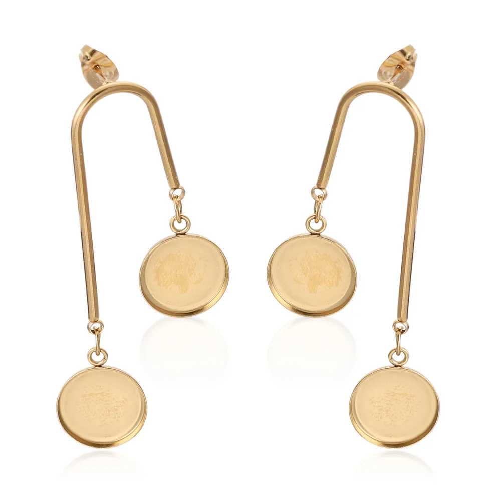10pcs/lot Gold Stainless Steel Dangle Earring Base Blanks Fit 12mm Cabochon Bezel Settings Diy Post Stud Earrings Findings Craft