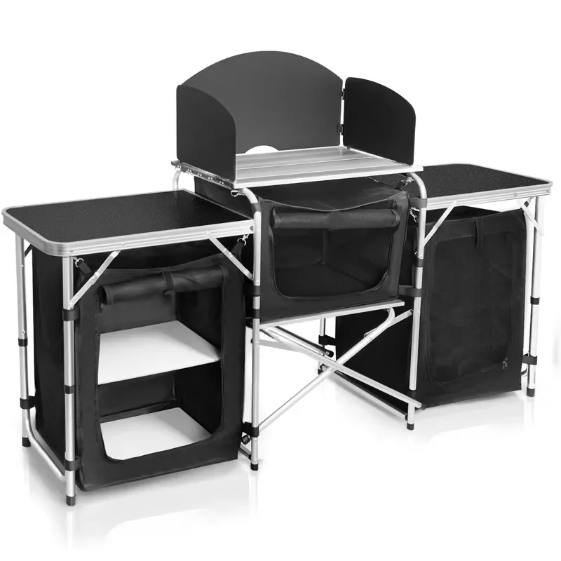 for  Outdoor Camping Mobile Kitchen Table Aluminum Folding Table with Cloth Cabinet Portable Picnic Desk