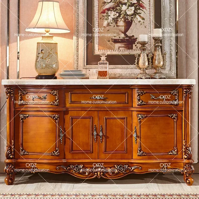 European Style Marble Side Cabinet Wine Storage Cupboard for Living Room Balcony Hotel Locker Household Partition Shelf