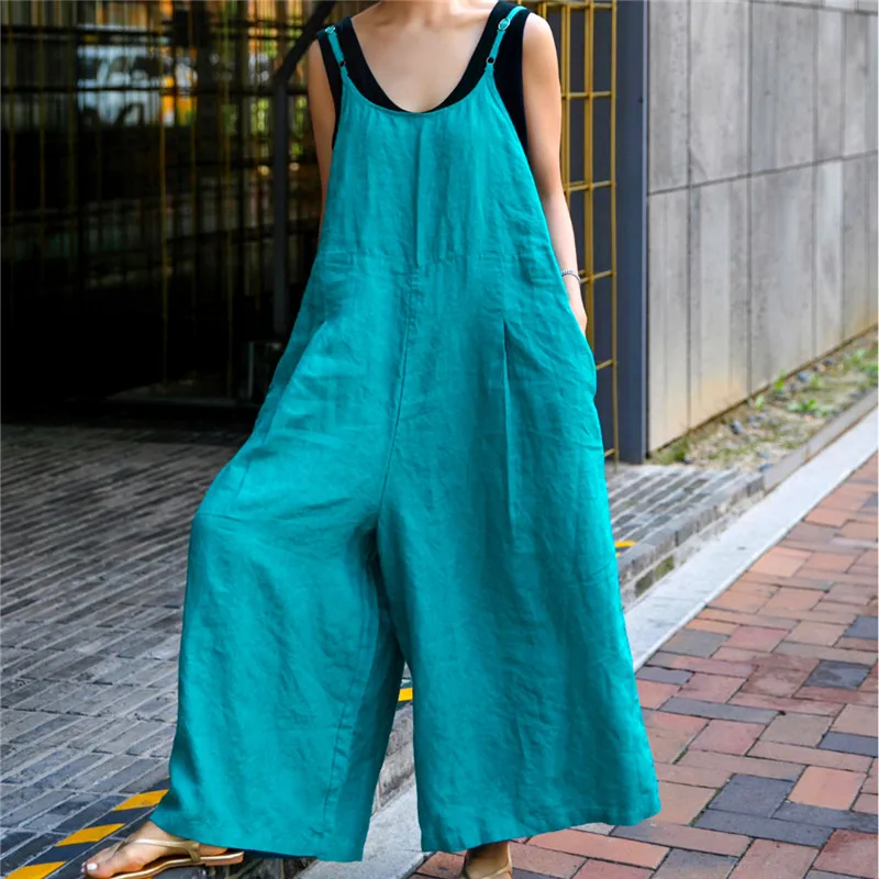 

Summer New Casual High Waist Loose Women's Overalls Trendy Cotton Fabric plus Size Comfortable Versatile Slimming Onesie