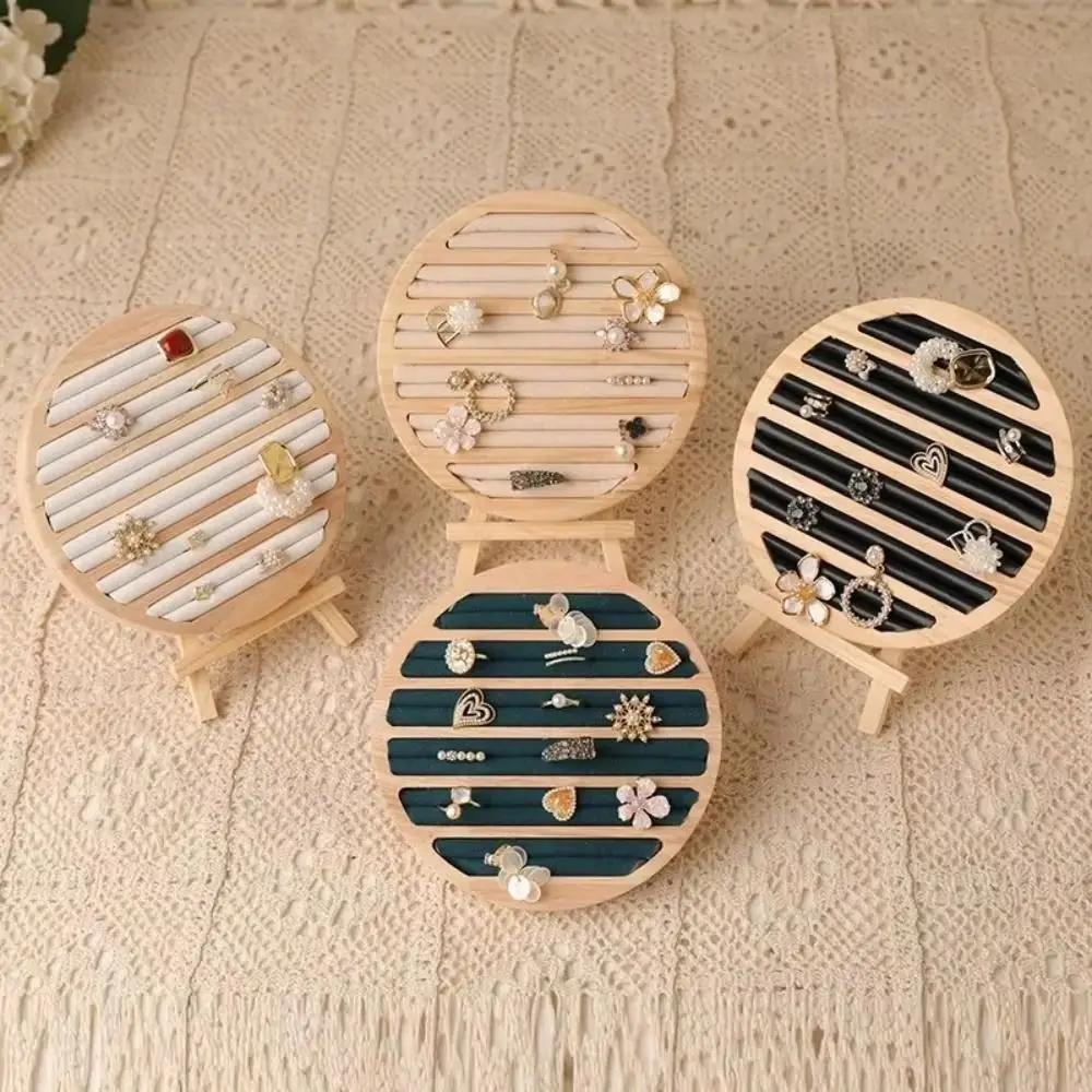 Round Shape Jewelry Display Rack Velvet Lining Storage Tray Ring Earring Holder Necklace Bracelet Wooden Jewelry Organizer