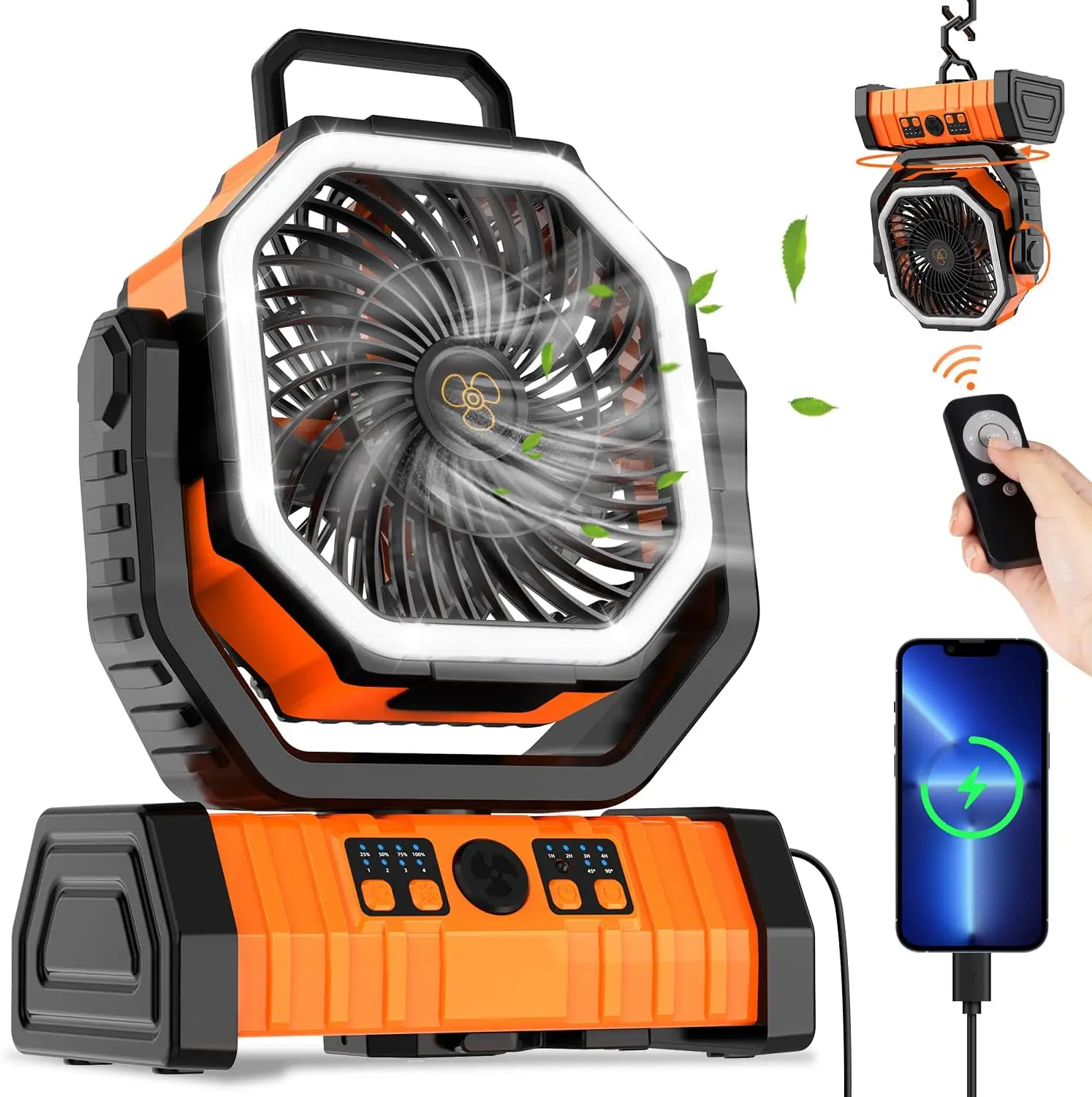 

Camping Fan Rechargeable, 20000mAh Large Battery Powered Fan, 4 Speed Rechargeable Fan Portable with Remote, Battery Operated Fa