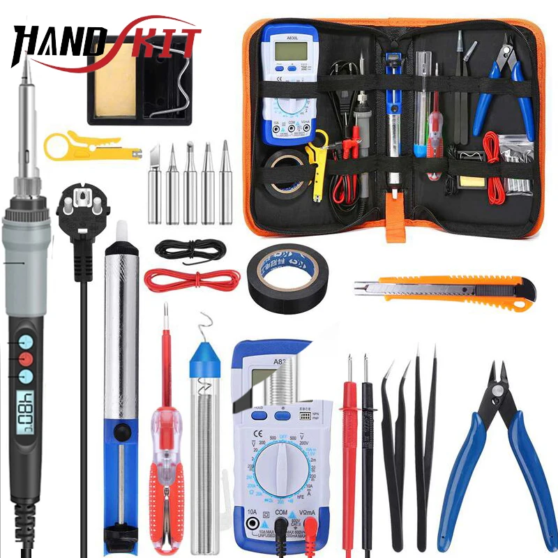 90W Electric Soldering Iron Set Digital Display Adjustable Temp Auto Sleep Solder Iron Protable Multimeter Repair Welding Tools