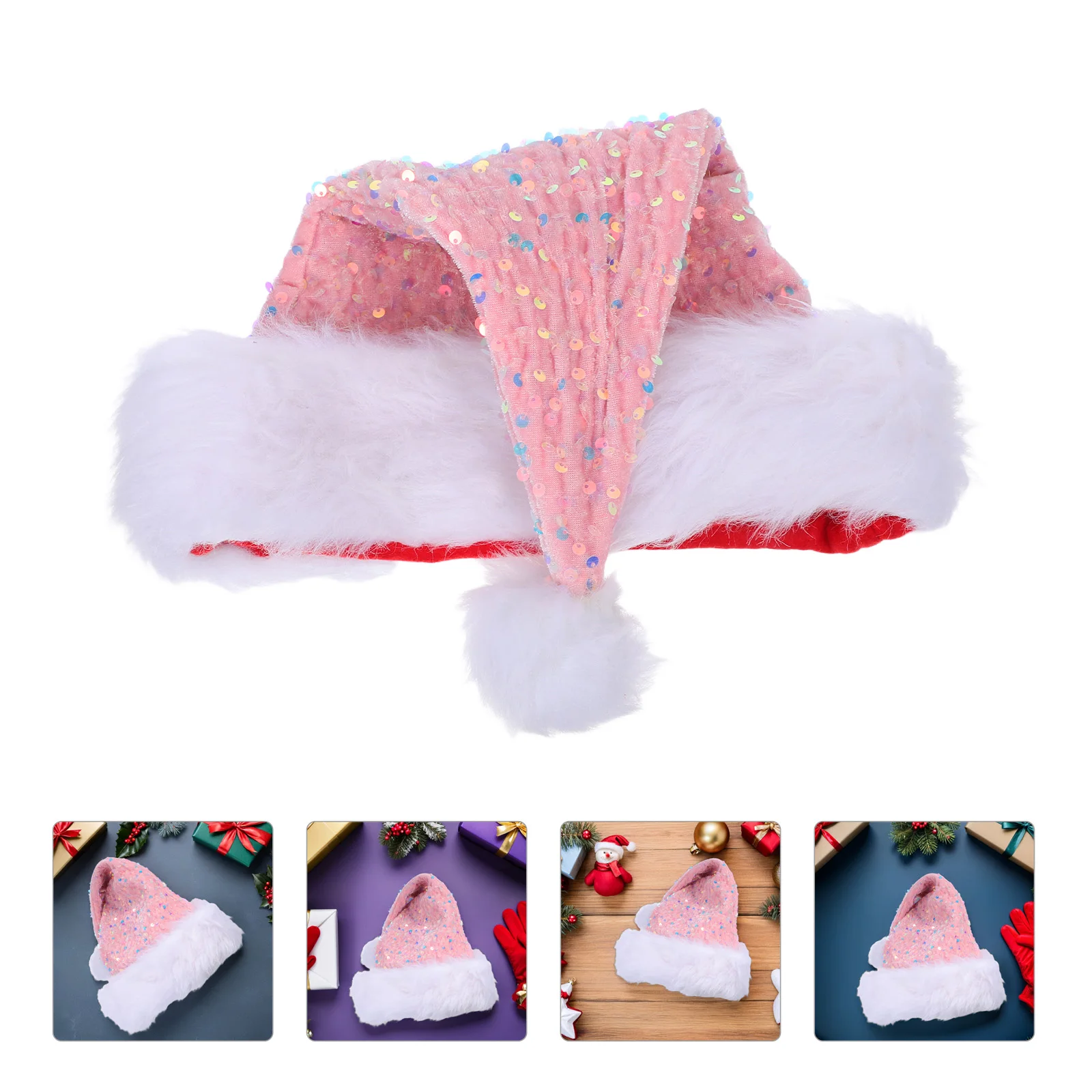 

Sequin Santa Hat Cute Festive Headwear Carnival Photo Prop Hats for Women Thicken