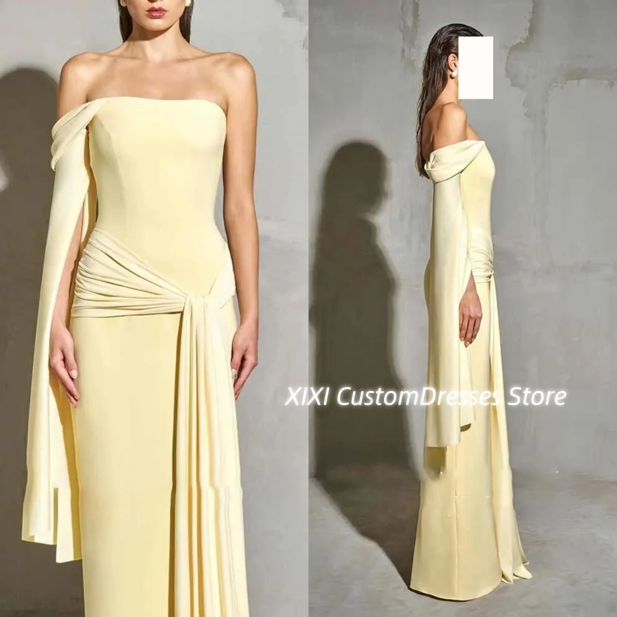 

Dresses For Prom A-Line Off-The-Shoulder Customize Floor-Length Luxury Evening Dresses Zipper Up Ruffle Long Sleeves Wedding Par
