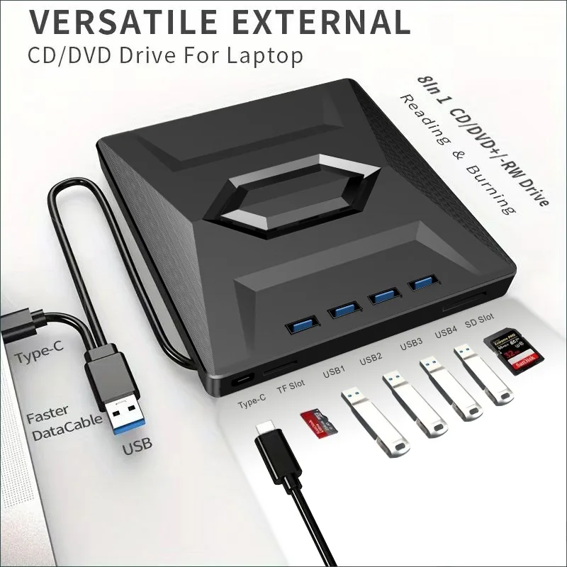 

НОВИНКА 2026: Внешний USB 3.0-плеер 7-в-1, многофункциональный DVD/BD/CD-рекордер с функцией чтения карт SD/TF для ноутбуков и ПК