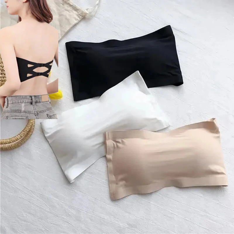 Seamless One-piece Tube Tops Women Removable Pads Intimates Basic Black/White/Skin Womens Strapless Bra Bandeau Lingerie 1/3 pcs