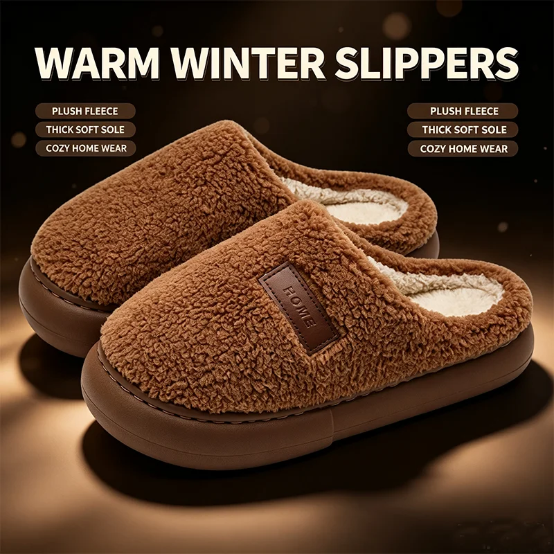 Women Men Winter Fuzzy Plush House Slippers Soft Warm Non‑Slip Thick Sole Indoor Home Slippers 2 Pairs Couple Set
