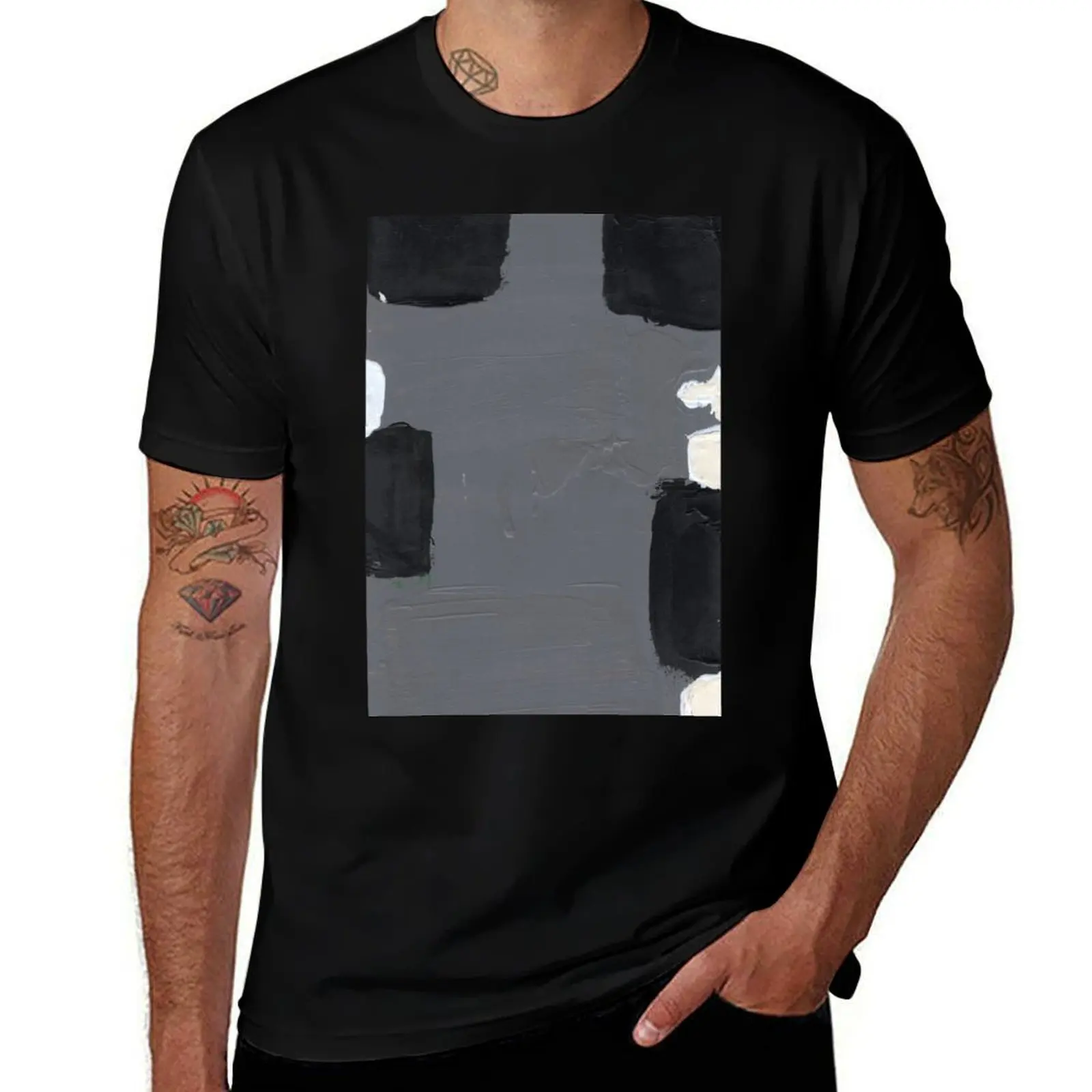 

Textured Black Gray White Grey Organic Blocks Original Abstract Contemporary Squares Rectangles Shapes Textured Acrylic T-Shirt