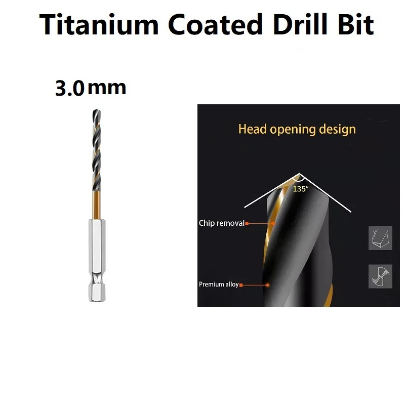 Substituição de aço de alta velocidade, Broca Durável, Peça Adaptador HSS, 1/4 Hex Shank, 6.35mm Shank, Novo