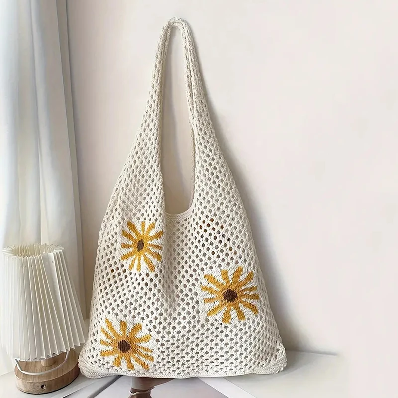 

Экологичная портативная сетчатая сумка для покупок с цветочным принтом, многоразовая складная сумка-тоут для хранения фруктов и овощей, женская сумка для продуктов