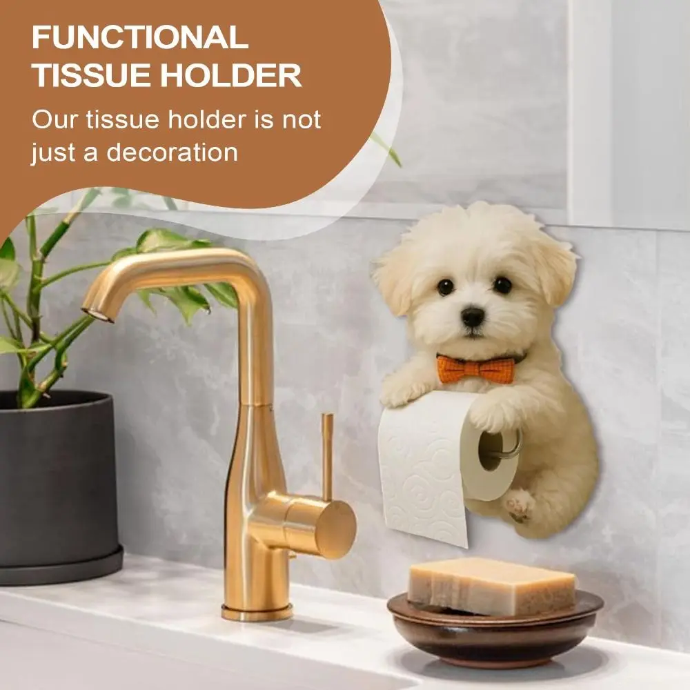 Resin Dog Toilet Paper Holder 3D Dog Shape Space Saving Roll Paper Organizer Multifunctional Easy Installation