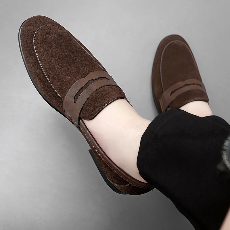 Suede Leather Men's Loafers Super Soft British Style Business Casual Shoes Spring Men Slip on Moccasins Driving Walk Daily Shoes