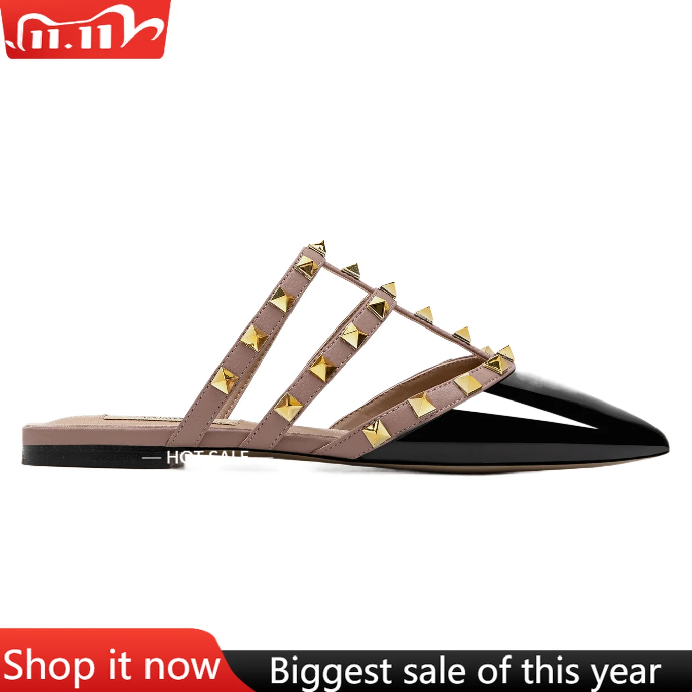 

【Measure your feet length before order】 Gladiator Rome Women Flat Slide Sandals Rivet Pointed Toe Fashion Dress Shoes 64-CHC-33