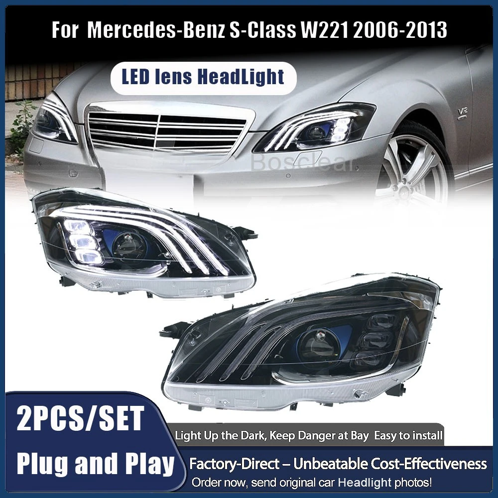 المصابيح الأمامية لمرسيدس بنز S-Class W221 S250 S280 S30 S320 S350 2006-2013 مجموعة مصابيح السيارة الأمامية LED ثنائية البؤرة عدسة الملحقات #1