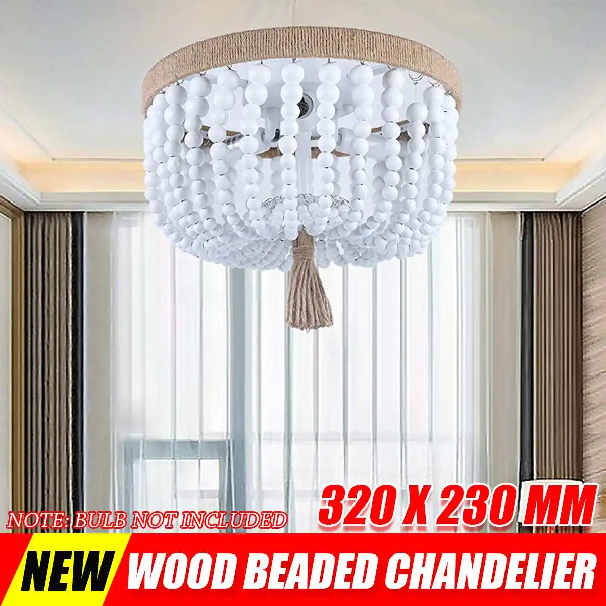 

Modern Retro Round E12 LED Adjustable Wooden Bead Chandelier Flush Mount Ceiling Lamp For Bedroom Living Room Hotel Kitchen