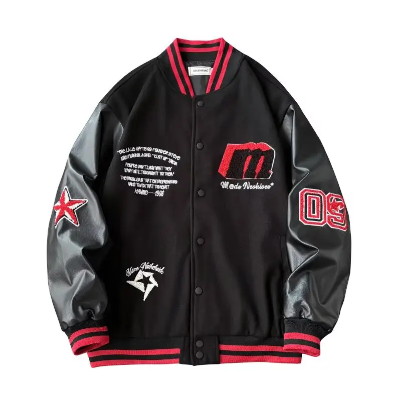  American Retro Baseball Jacket High Street Patchwork Color Block Casual Loose Top  2025 Trendy Brand  Outerwear Y2K Jackets