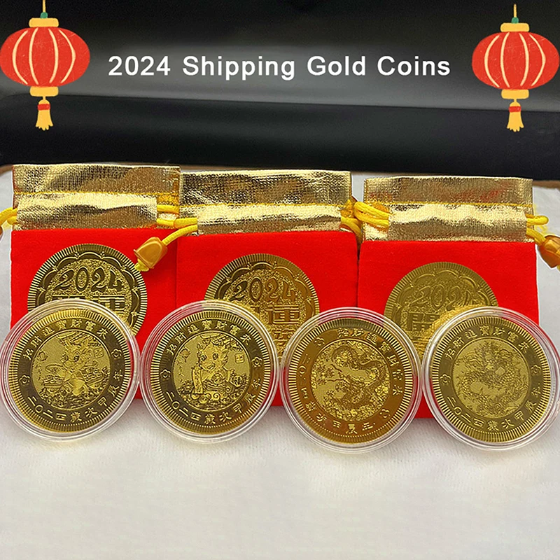 2024 Year Of Zodiac Dragon Gold Foil Chinese Souvenir Coin Pendant Ornament Car Home Decoration Gift