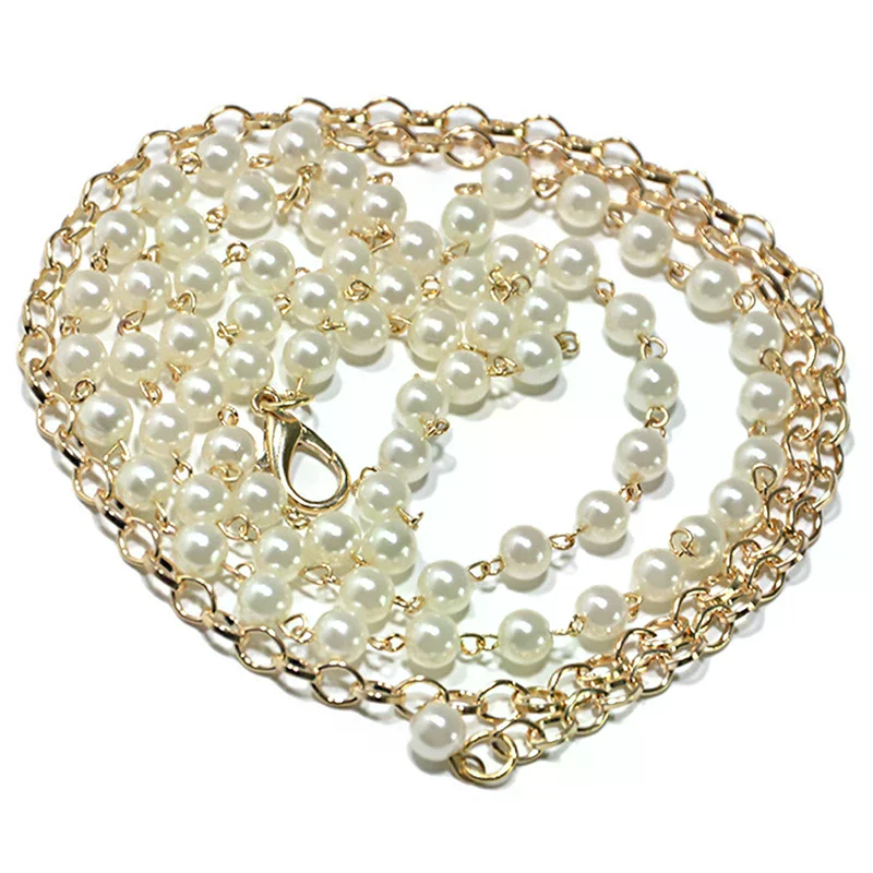 Women Imitation Pearl Belts Alloy Chain Belts White Imitation Pearl Chain Women Clothing Accessories