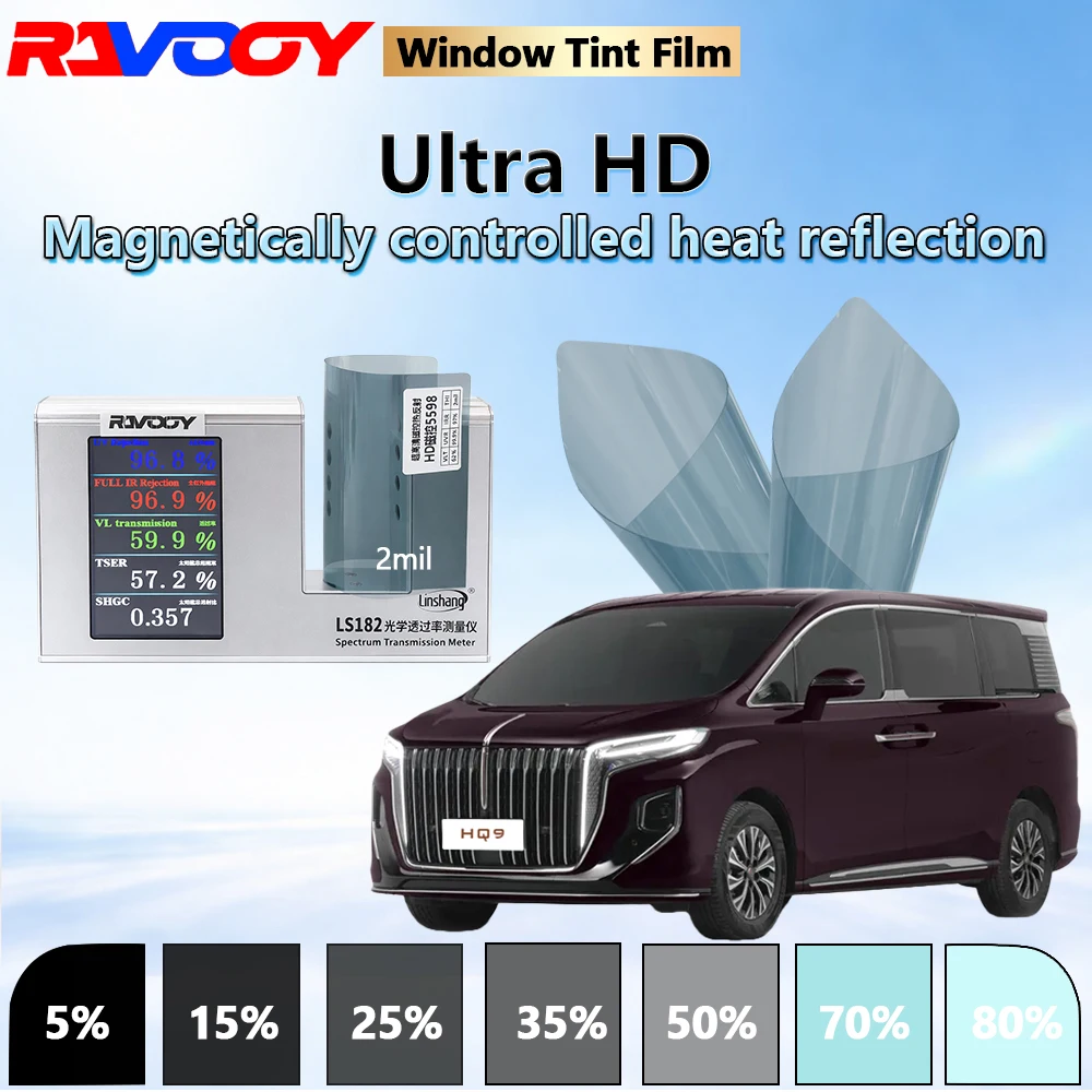 

RAVOOY HD5598 Series Ultra HD Magnetron Car Window Film 4mil High explosion-proof film 7.5% VLT High Heat Reflection 152CMX30M