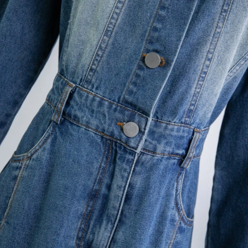 Abiti camicia di jeans oversize 3XL Donna Autunno Inverno Abiti corti di jeans da donna a vita alta vintage europei a vita alta Mini