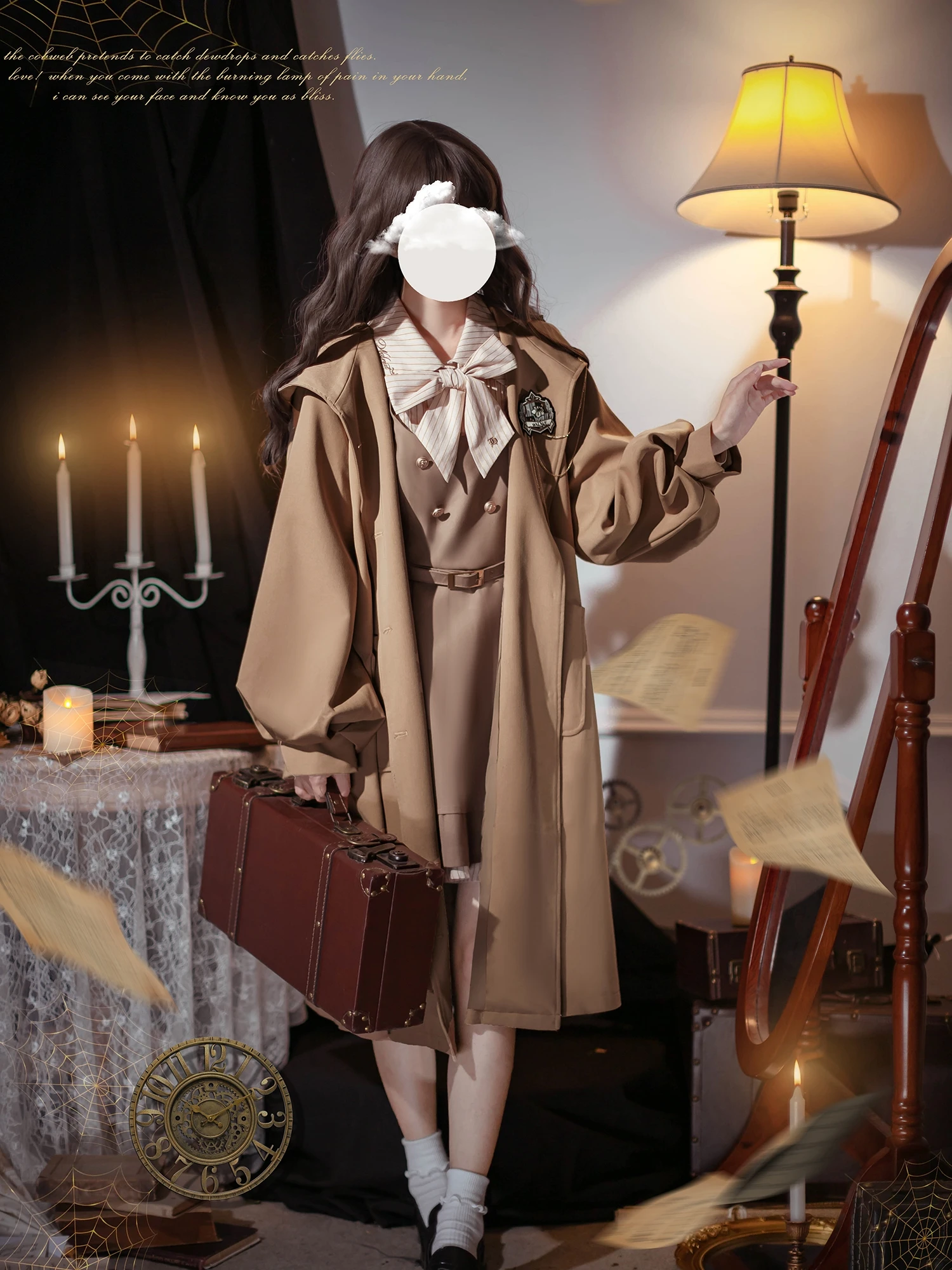 

Walnut Wood JK Magic Night Magic Robe College Sle Vintage Outerwear Mid-Length Autumn Winter Coat Sweet Sle Long Sve H...