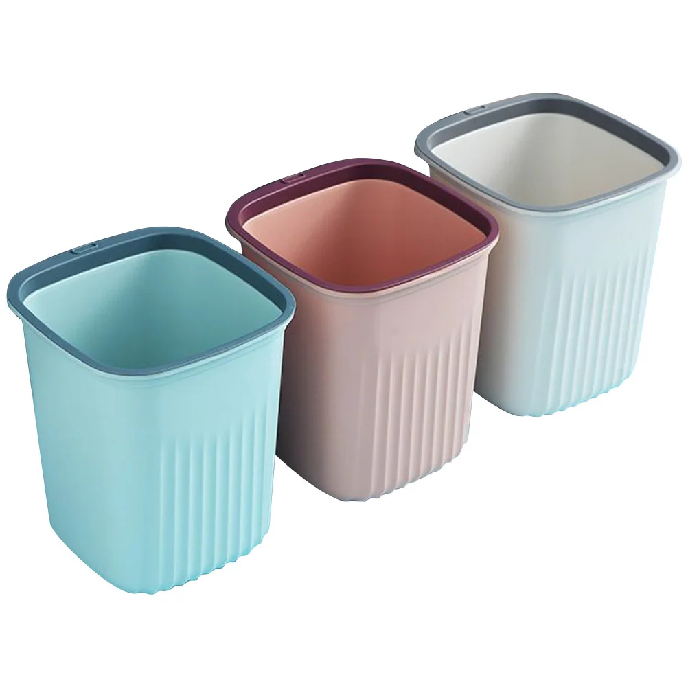 

3pcs Small Trash Can Set Premium Pp Plastic Pressing Ring Design Portable For Bathroom Bedroom Office Home Rubbish Container