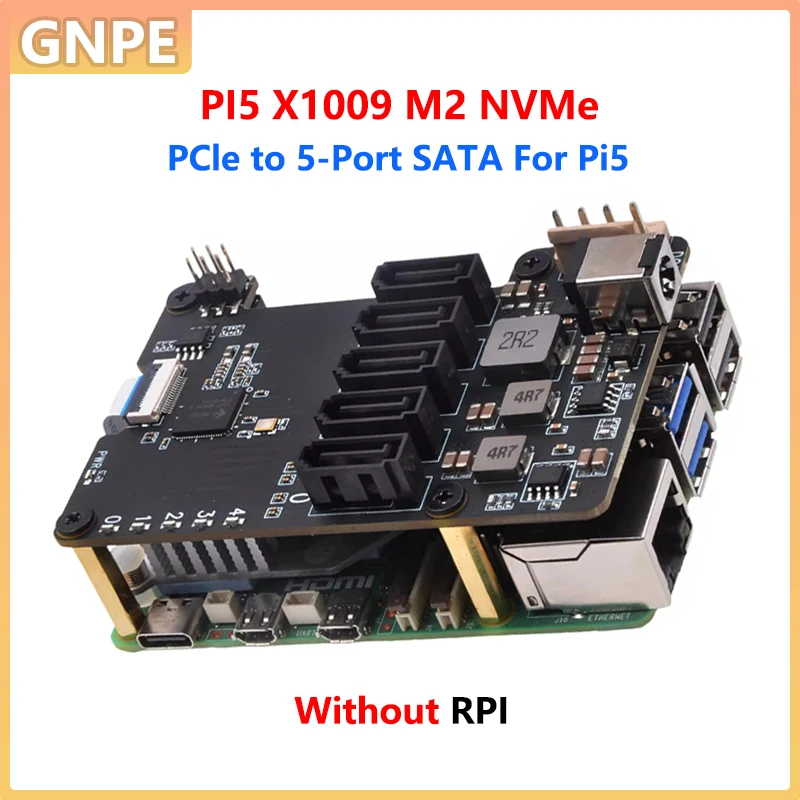 

Raspberry PI 5 X1009 PCIe to 5-port SATA disk expansion board