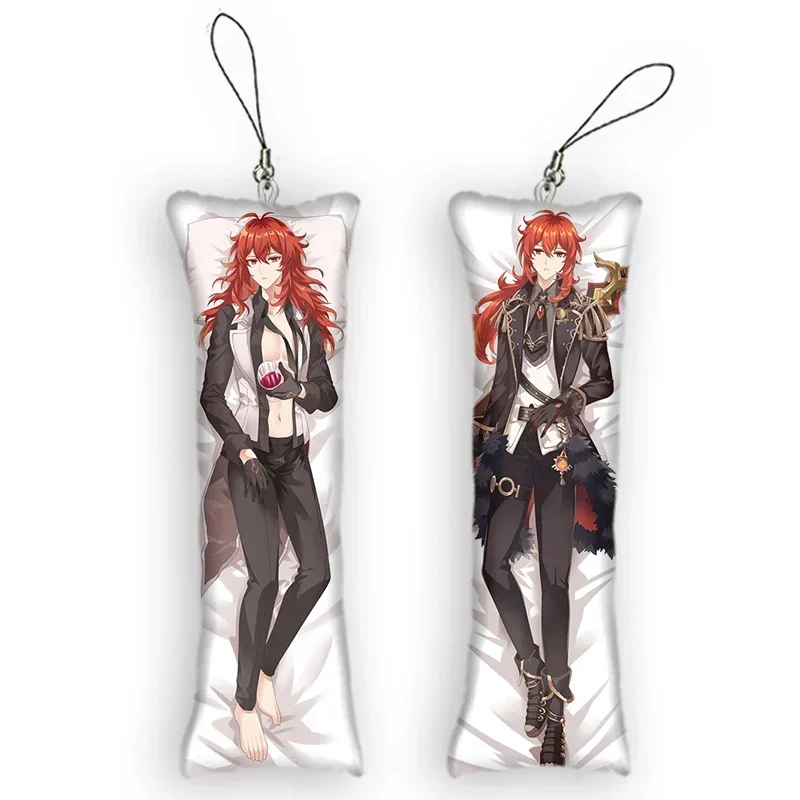 Fashion4x12cmGenshin Impact Diluc Dakimakura Mini Keychain Cute Anime KeyChain Decor Pendant Otaku Gift Kawaii Backpack Pendant