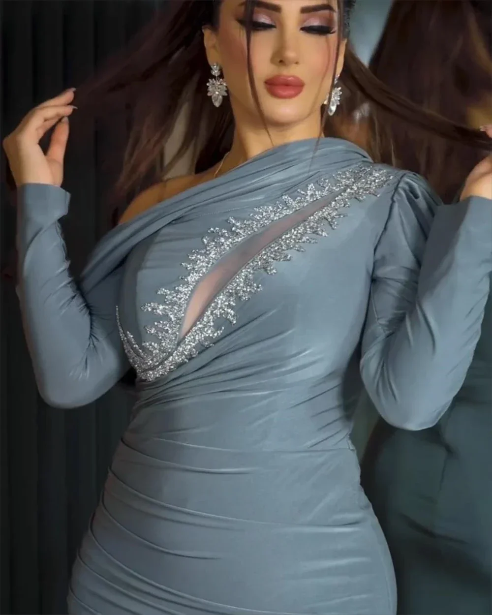 Vestido de fiesta personalizado de noche de Arabia Saudita, columna de un solo hombro, faldas hasta el suelo, vestidos para ocasiones a medida verticalmente, Dearin Ye