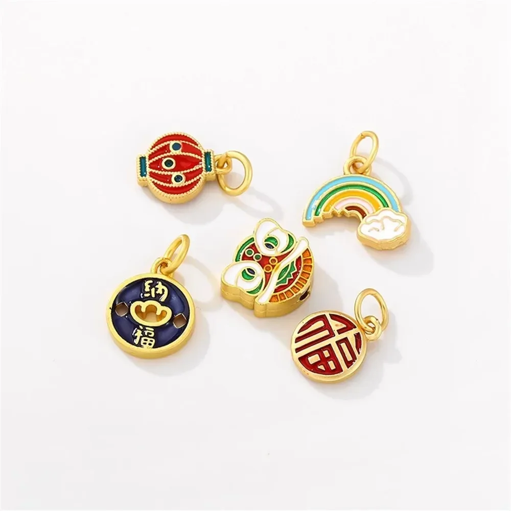 Ancient Gold Lion Rising Bead Pendant China-Chic Copper Gilded Diy Handmade Bracelet Necklace Jewelry Material Accessories L388