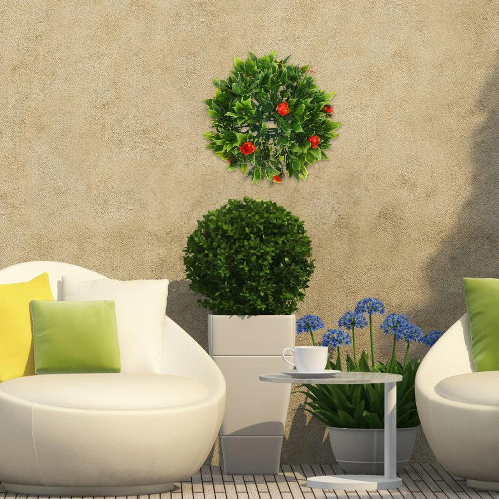 

2pcs Artificial Grass Plant Balls 20cm Red White Flower Topiary for Ceiling Garden Decor Hanging Faux Balls