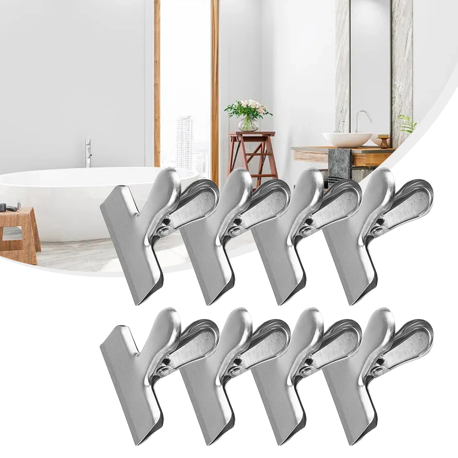 Food Sealing Clips For Kitchen Home Office Quick Clamping Silver Stainless Steel Easy Operation Elastic Spring