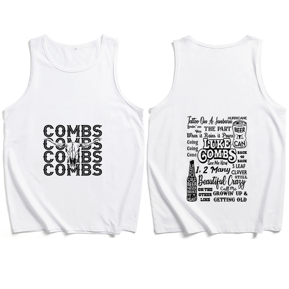 Luke Combs Tattoo on A Sunburn 2024 Printing Casual T-shirt Tank Tops Vest Unisex Summer Sleeveless Music Fans Gift T-Shirt