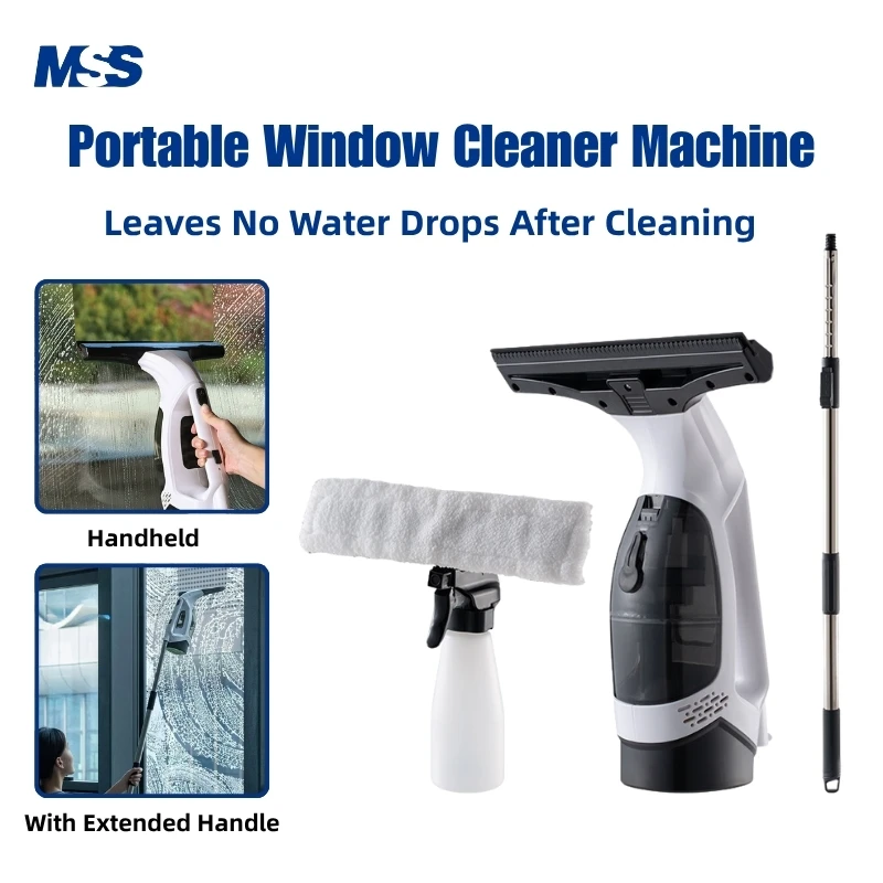 Piccolo pulitore elettrico per finestre MSS con forte aspirazione e testa per stelo, efficiente strumento di pulizia portatile per vetri di casa, auto e ufficio
