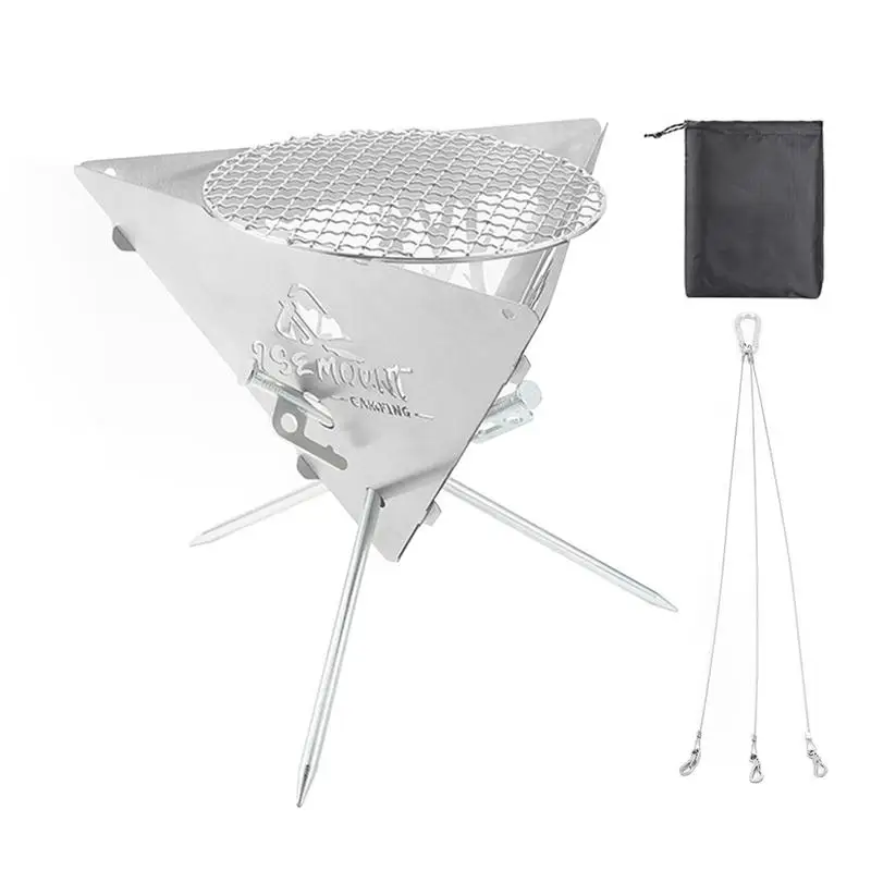 

Outdoor Camping Triangular Fire Stove Stainless Steel Fire Platform Poratble Triangular Hanging Stove Detachable Charcoal Stove