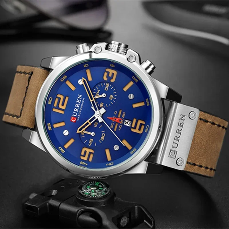 Curren topo relógio masculino marca de luxo moda pulseira couro quartzo relógios masculinos casual data negócios relógios pulso montre homme