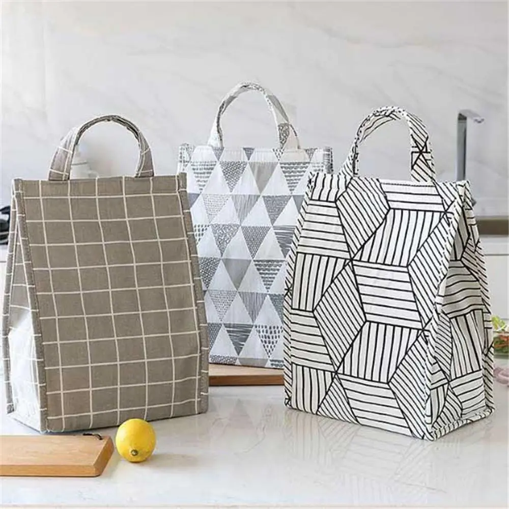 

Polygon Insulation Package Outdoor Plaid Food Hand Bags Thermal Breakfast Organizer Tote Canvas Lunch Bag Waterproof Lunch Bag