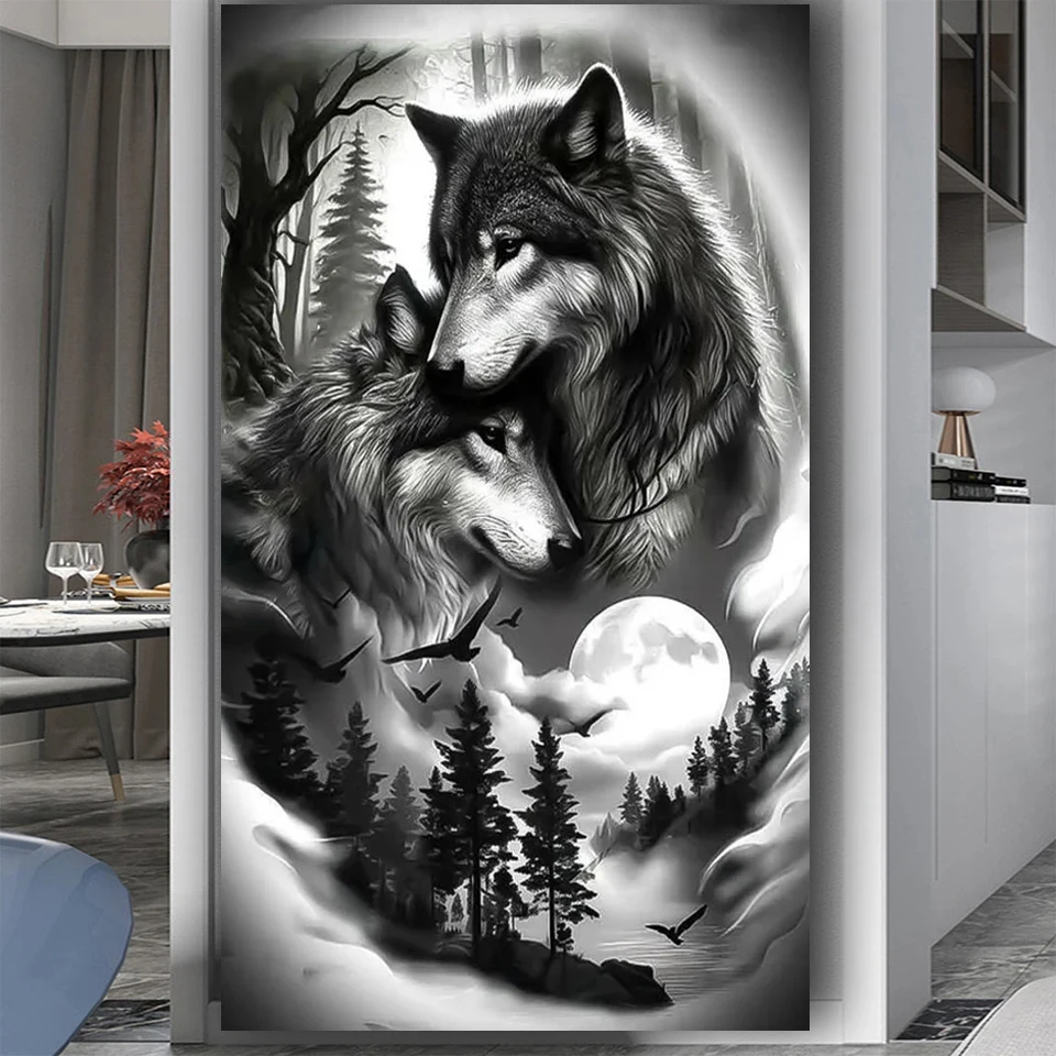 Amazing Black White Wolves Diy 5D Large Diamond Painting New 2026 Cross Stitch Kits Diamond Mosaic Animal for Living Room Decor