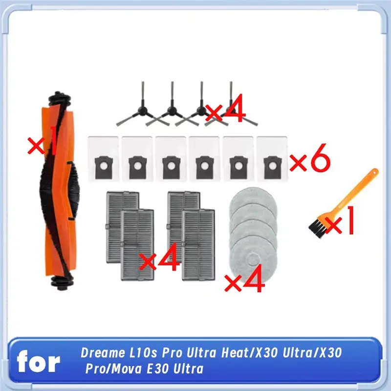 

Комплект для уборки TFORU для роботов-пылесосов Dreame L10s Pro Ultra Heat/X30 Ultra/X30 Pro/Mova E30 Ultra: основная и боковые щетки, тряпка, фильтр