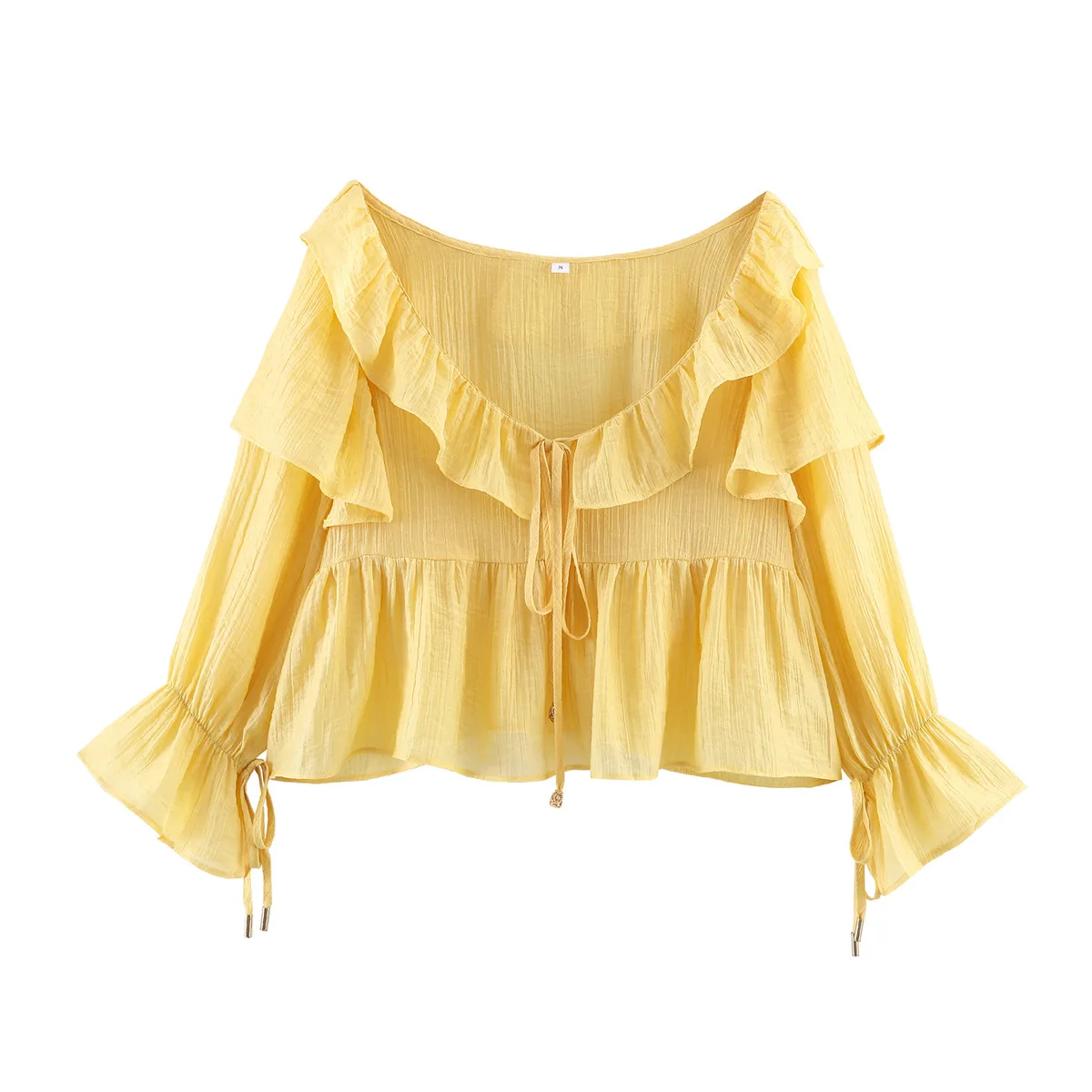 Withered Women's 2026 Summer European And American Fashion Ruffle Edge Layered Decoration Trumpet Sleeve Shirt Top For Women