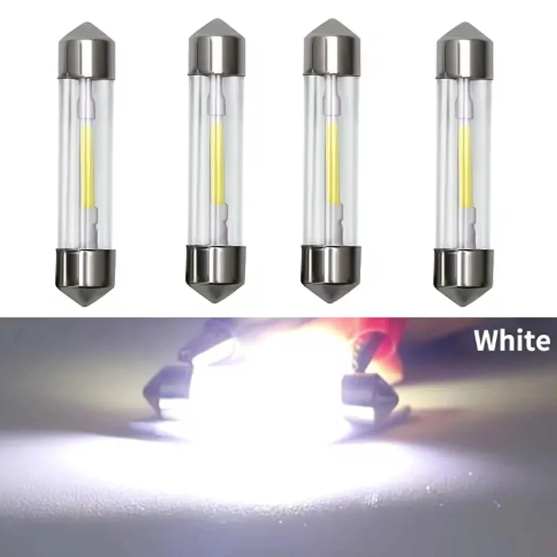 4X Led Festoon C5W C10W 31MM 36MM 39MM 41MM Bulbs COB Glass Dome Lamp Car License Plate Light Housing Dome Lamp White 6000K 12V