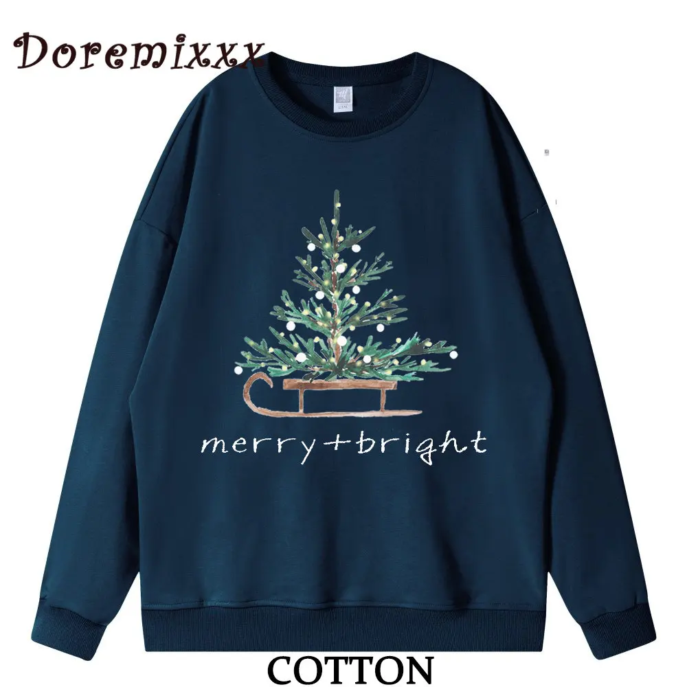 Merry and Bright felpe donna Harajuku Streetwear Casual manica lunga girocollo oversize moda felpa con cappuccio natale top