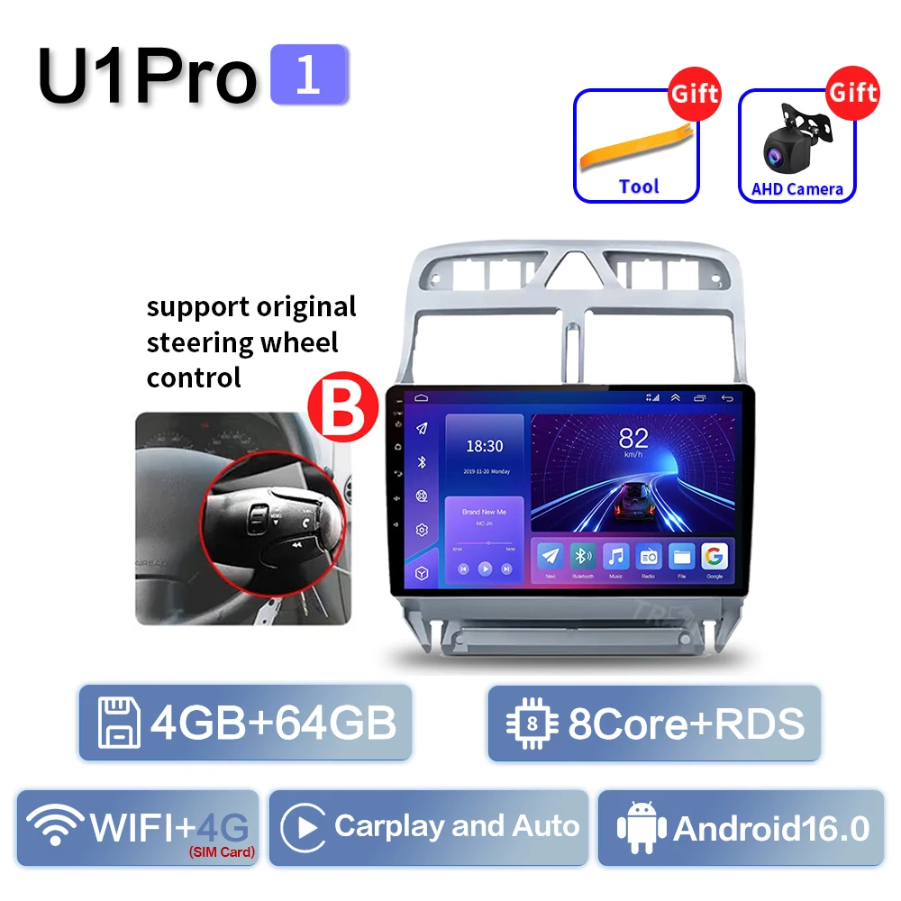 Carplay Voor Peugeot 307 SW 307CC 307SW 2002 2003 2004 2005 2006 2007-2013 Multimedia Autoradio Speler WIFI + 4G BT DSP